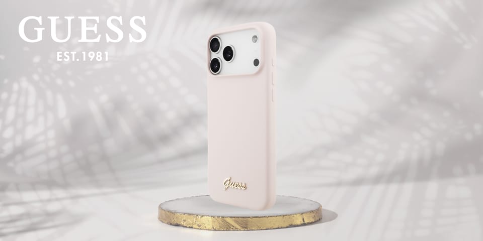 Etui Guess Silicone Script Metal Logo    MagSafe do iPhone 17 Pro Max różowy