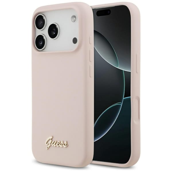 Etui Guess Silicone Script Metal Logo    MagSafe do iPhone 17 Pro różowy