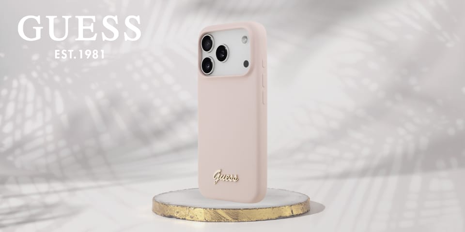 Etui Guess Silicone Script Metal Logo    MagSafe do iPhone 17 Pro różowy