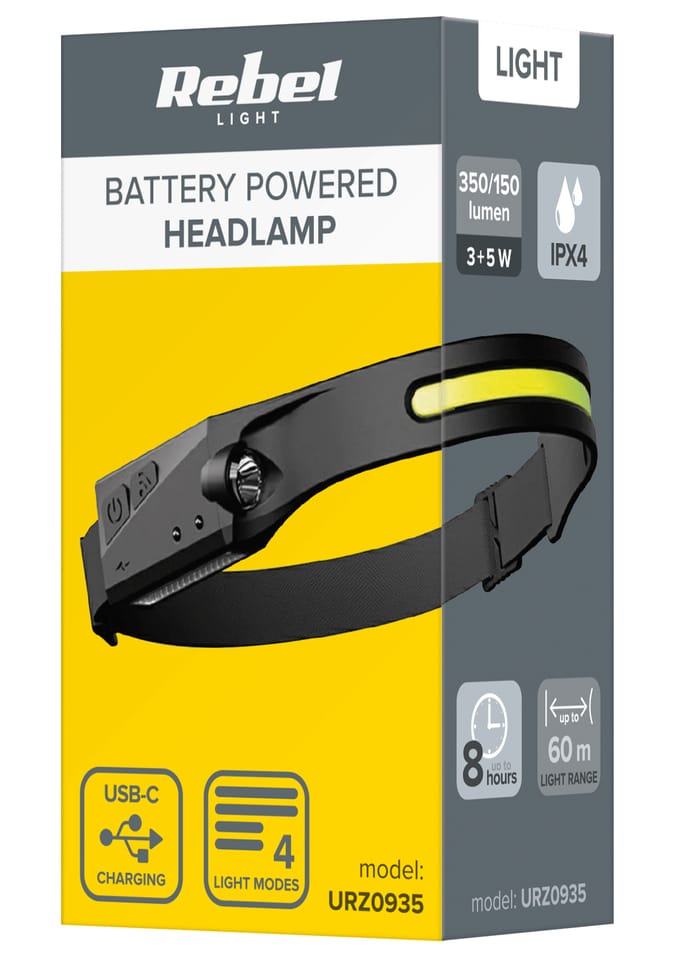 Latarka czołowa akumulatorowa 5W COB+ 3W Led czujnik ruchu