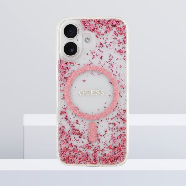 Etui Guess Resin Bottom Glitter MagSafe  do iPhone 17 różowy