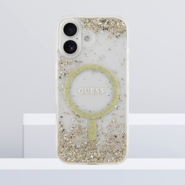 Etui Guess Resin Bottom Glitter MagSafe  do iPhone 17 złoty
