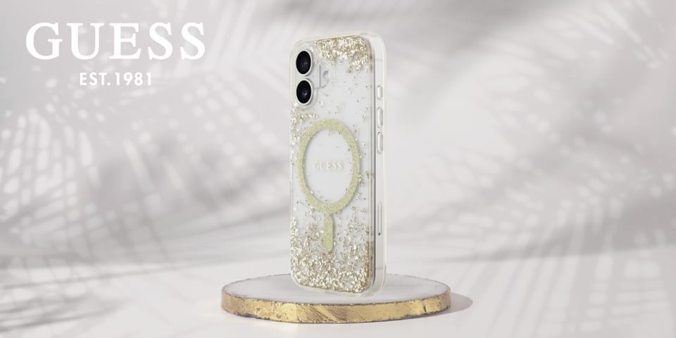 Etui Guess Resin Bottom Glitter MagSafe  do iPhone 17 złoty