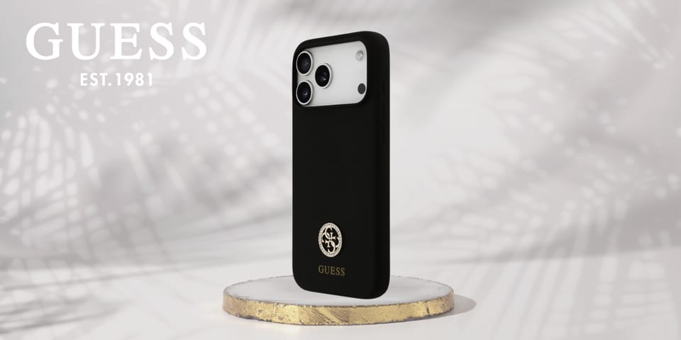 Etui Guess Silicone Logo Strass 4G       MagSafe do iPhone 17 Pro Max czarny