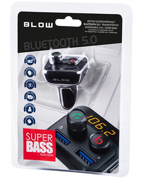 Transmiter FM Blow zestaw głośnomówiący BT + bass
