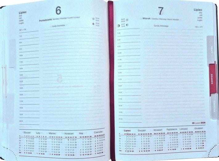 Terminarz A5 dzienny, okładka skóropodobna - szyta - wycinane registry K2 BESKIDY