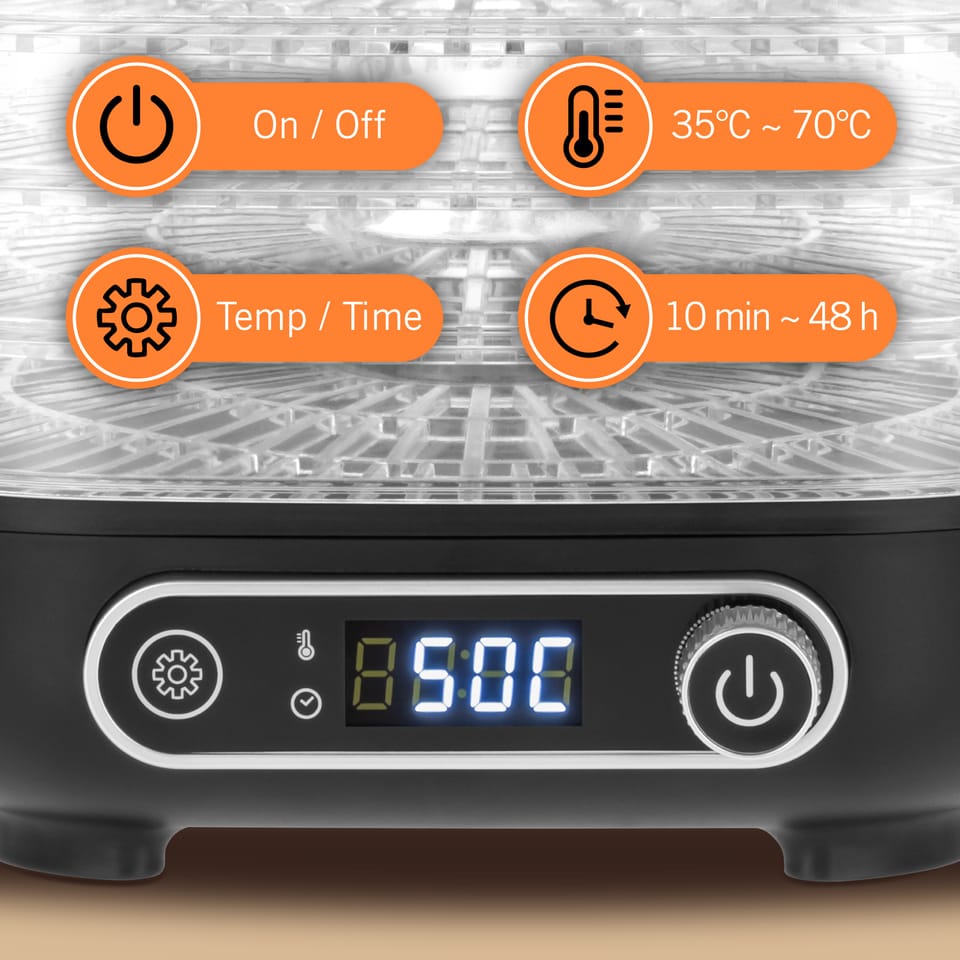 Mała suszarka do grzybów, warzyw, owoców 300W 5 sit termoobieg LCD Teesa