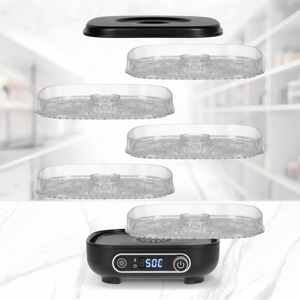 Mała suszarka do grzybów, warzyw, owoców 300W 5 sit termoobieg LCD Teesa