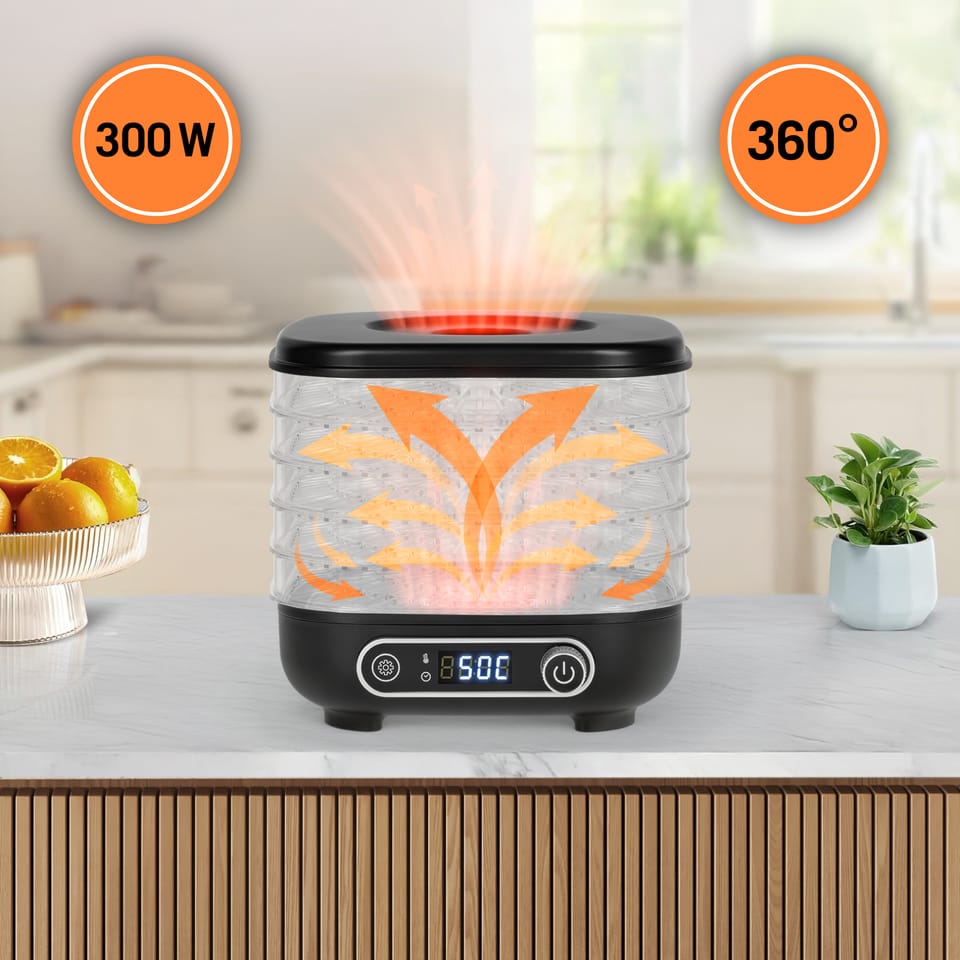 Mała suszarka do grzybów, warzyw, owoców 300W 5 sit termoobieg LCD Teesa