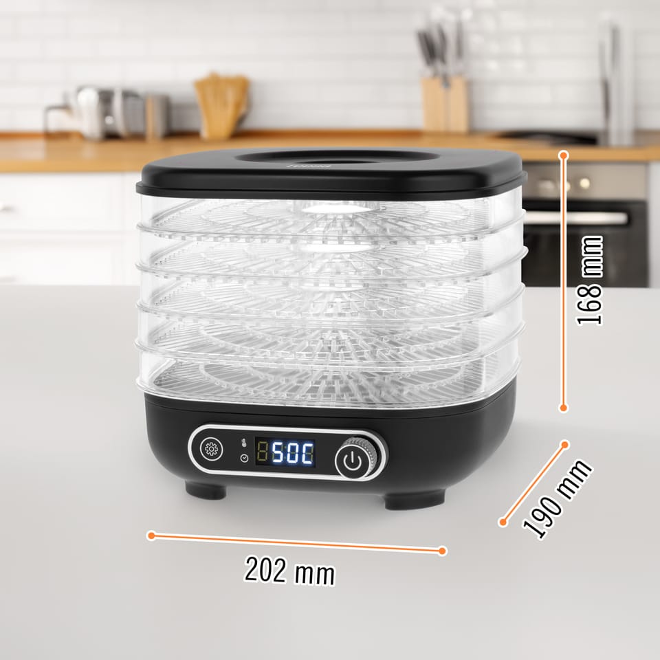 Mała suszarka do grzybów, warzyw, owoców 300W 5 sit termoobieg LCD Teesa