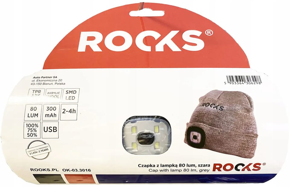 Czapka z latarką OK-03-3016 szara