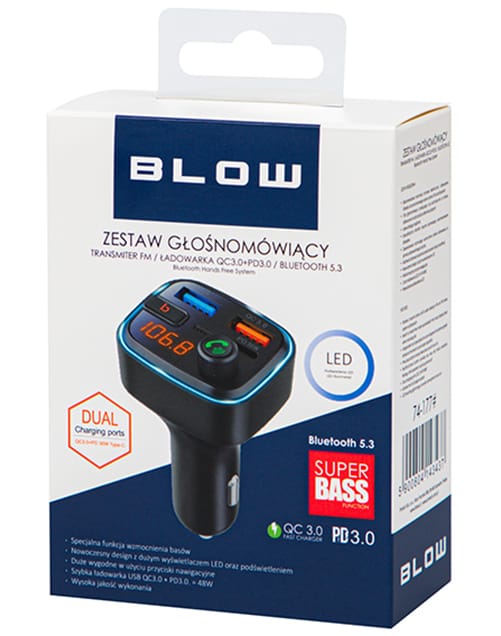 Transmiter FM Blow Bluetooth 5.3 +QC3.0 +PD 30W