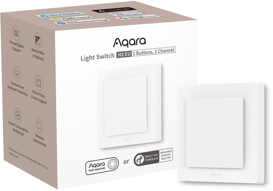 AQARA LIGHT SWITCH H2 EU (2 BUTTONS, 1 CHANNEL) - OFFLINE