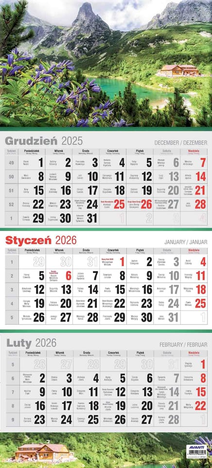 Kalendarz ścienny trójdzielny płaski KTT AVANTI