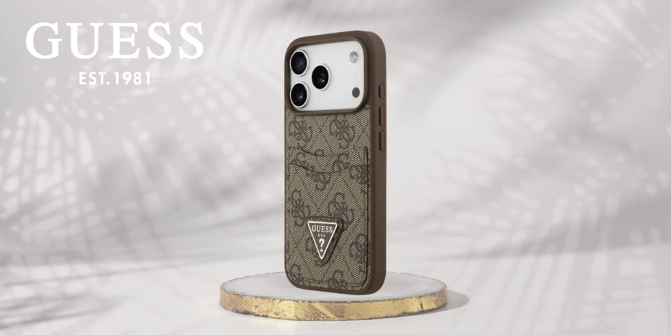 Etui Guess 4G Double Card Triangle do    iPhone 17 Pro brązowy