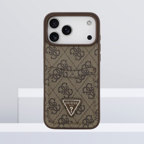 Etui Guess 4G Double Card Triangle do    iPhone 17 Pro Max brązowy