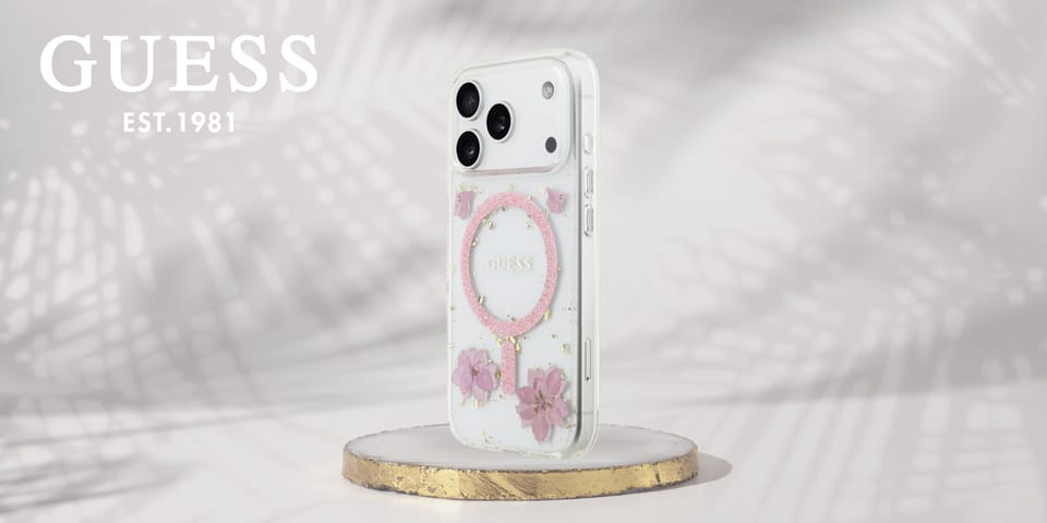 Etui Guess Resin Flowers Glitter MagSafe do iPhone 17 Pro różowy