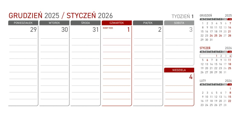 Kalendarz z notesem tygodniowy spiralowy szary 2026 KB044B Wokół Nas