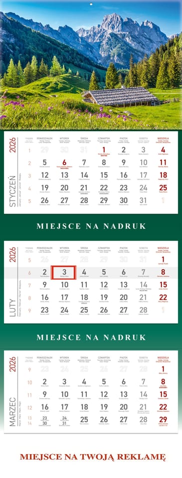 Kalendarz trójdzielny GÓRY KS055B WOKÓŁ NAS