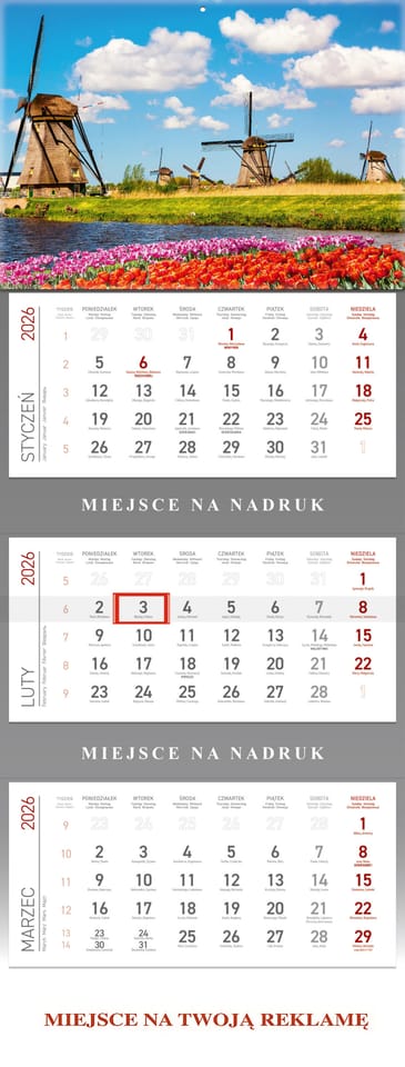 Kalendarz trójdzielny WIATRAKI KS055B Wokół Nas