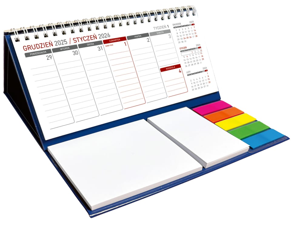 Kalendarz z notesem tygodniowy spiralowy granatowy 2026 KB044B Wokół Nas