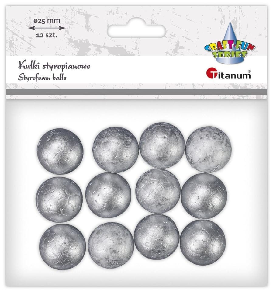 Kulki styropianowe 25mm (12 sztuk) srebrne 623442 TITANUM