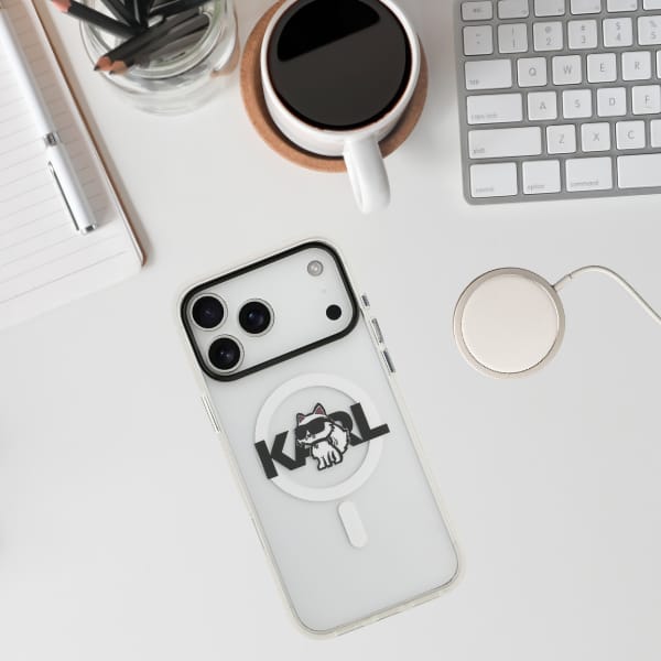 Etui Karl Lagerfeld IML Choupette Sketch Logo MagSafe do iPhone 17 Pro Max przezroczysty
