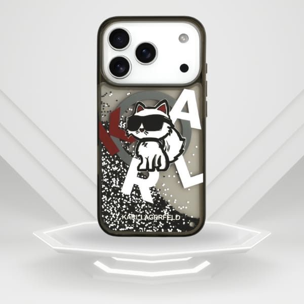 Etui Karl Lagerfeld Liquid Glitter       Choupette Logo MagSafe do iPhone 17 Pro czarny