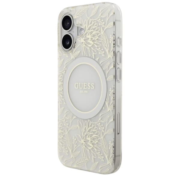 Etui Guess IML Flowers Electro Pearl     Strap MagSafe do iPhone 17 biały
