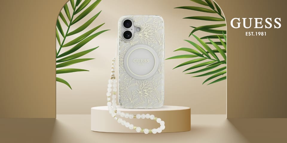 Etui Guess IML Flowers Electro Pearl     Strap MagSafe do iPhone 17 biały