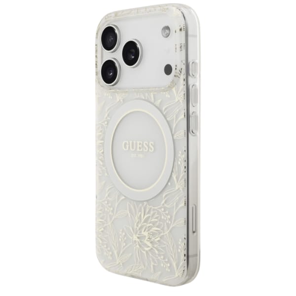 Etui Guess IML Flowers Electro Pearl     Strap MagSafe do iPhone 17 Pro biały