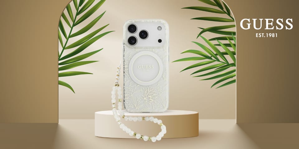 Etui Guess IML Flowers Electro Pearl     Strap MagSafe do iPhone 17 Pro biały