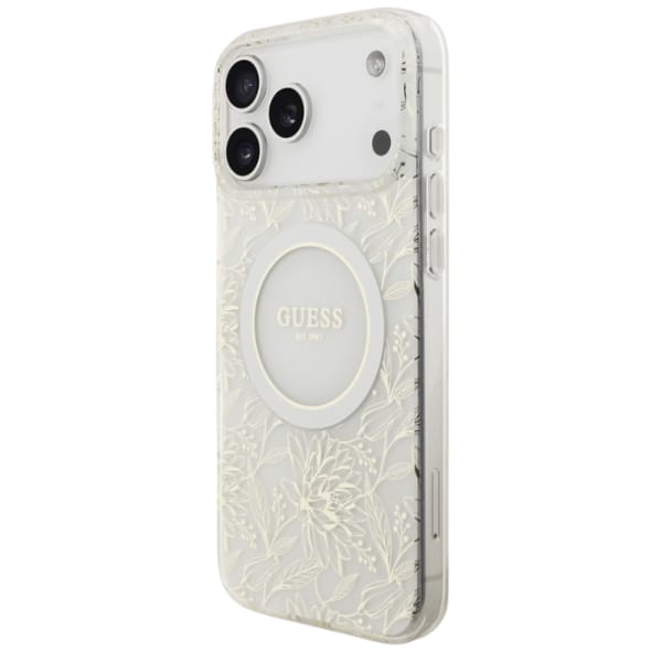 Etui Guess IML Flowers Electro Pearl     Strap MagSafe do iPhone 17 Pro Max biały