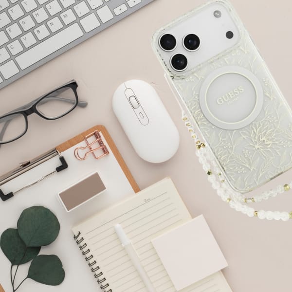 Etui Guess IML Flowers Electro Pearl     Strap MagSafe do iPhone 17 Pro Max biały