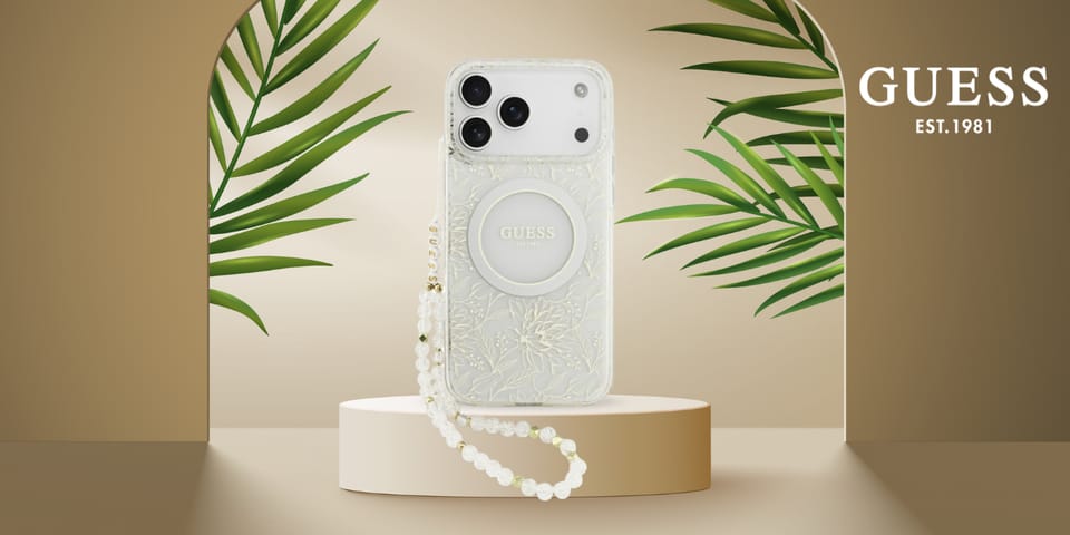 Etui Guess IML Flowers Electro Pearl     Strap MagSafe do iPhone 17 Pro Max biały