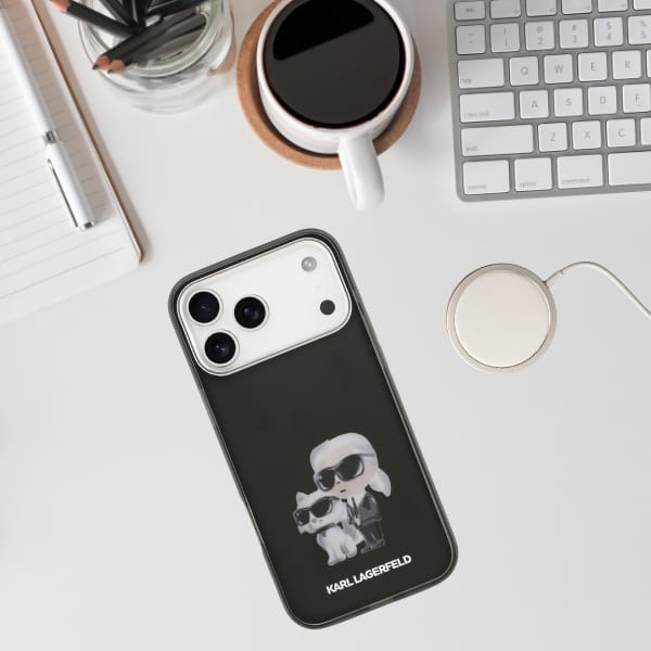 Etui Karl Lagerfeld IML Aquarelle Karl   & Choupette & Logo MagSafe do iPhone 17 Pro Max czarny