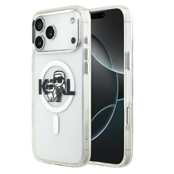 Etui Karl Lagerfeld IML Glitter Karl &   Choupette Sketch Logo MagSafe do iPhone 17 Pro Max przezroczysty