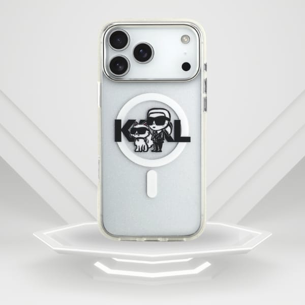 Etui Karl Lagerfeld IML Glitter Karl &   Choupette Sketch Logo MagSafe do iPhone 17 Pro Max przezroczysty