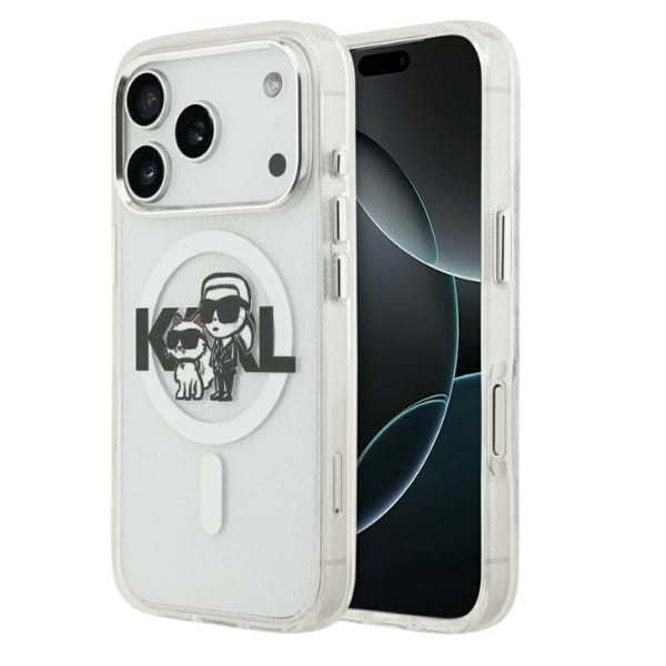 Etui Karl Lagerfeld IML Glitter Karl &   Choupette Sketch Logo MagSafe do iPhone 17 Pro przezroczysty
