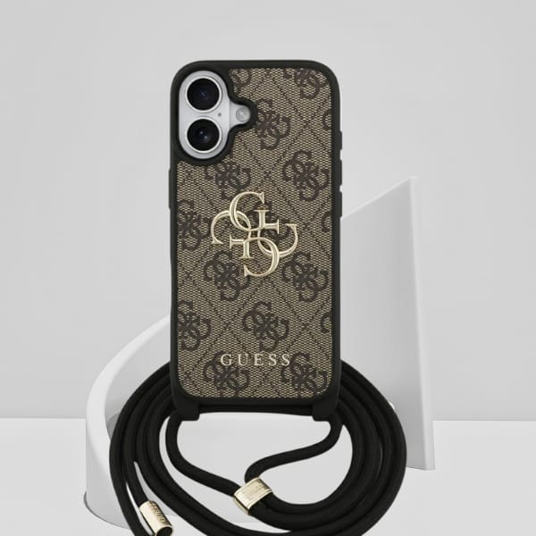 Etui Guess 4G Big Logo Cord Stap         Crossbody do iPhone 17 brązowy