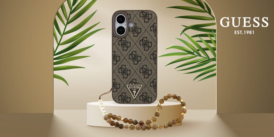 Etui Guess 4G Strap Triangle Logo        MagSafe do iPhone 17 brązowy