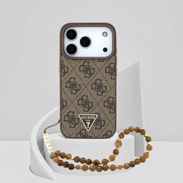 Etui Guess 4G Strap Triangle Logo        MagSafe do iPhone 17 Pro Max brązowy