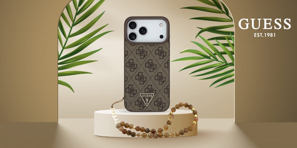 Etui Guess 4G Strap Triangle Logo        MagSafe do iPhone 17 Pro Max brązowy