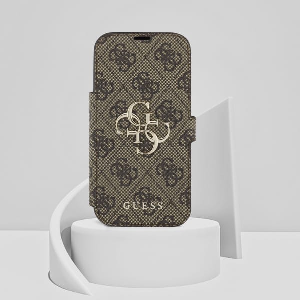 Etui Guess Book 4G Metal Logo do iPhone  17 Pro brązowy