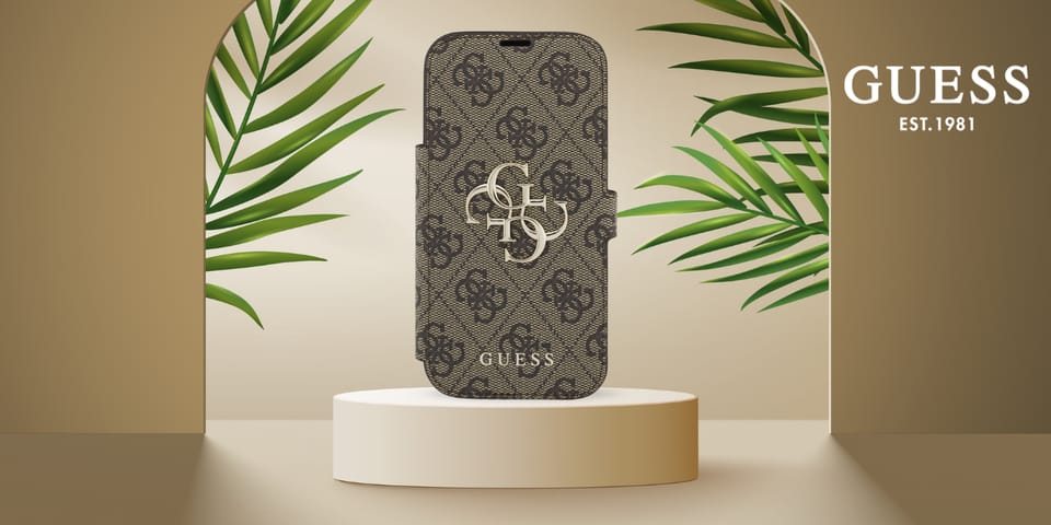 Etui Guess Book 4G Metal Logo do iPhone  17 Pro brązowy