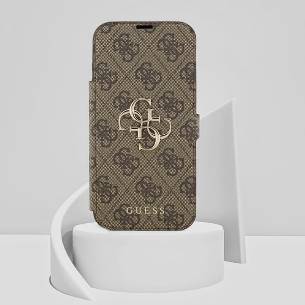 Etui Guess Book 4G Metal Logo do iPhone  17 Pro Max brązowy