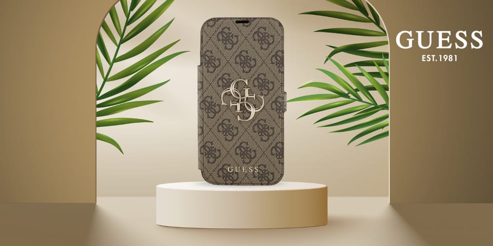 Etui Guess Book 4G Metal Logo do iPhone  17 Pro Max brązowy