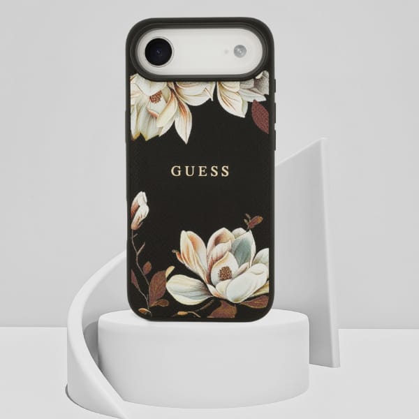 Etui Guess Grained Flowers Classic Logo  MagSafe do iPhone Air czarny
