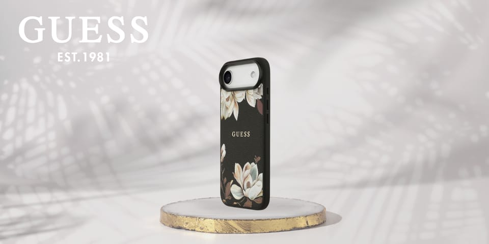 Etui Guess Grained Flowers Classic Logo  MagSafe do iPhone Air czarny