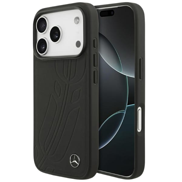 Etui Mercedes Leather Large Laurel Leave MagSafe do iPhone 17 Pro czarny